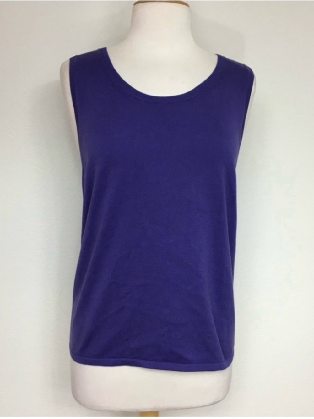 Faconnable Womens Blueberry Sleeveless Scoop Neck Cotton Knit Sweater Top Size M